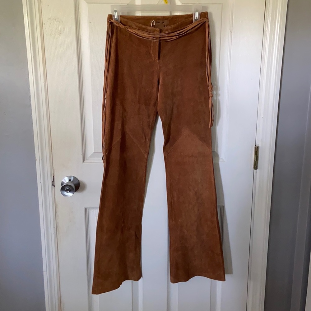 Brown suede leather pants